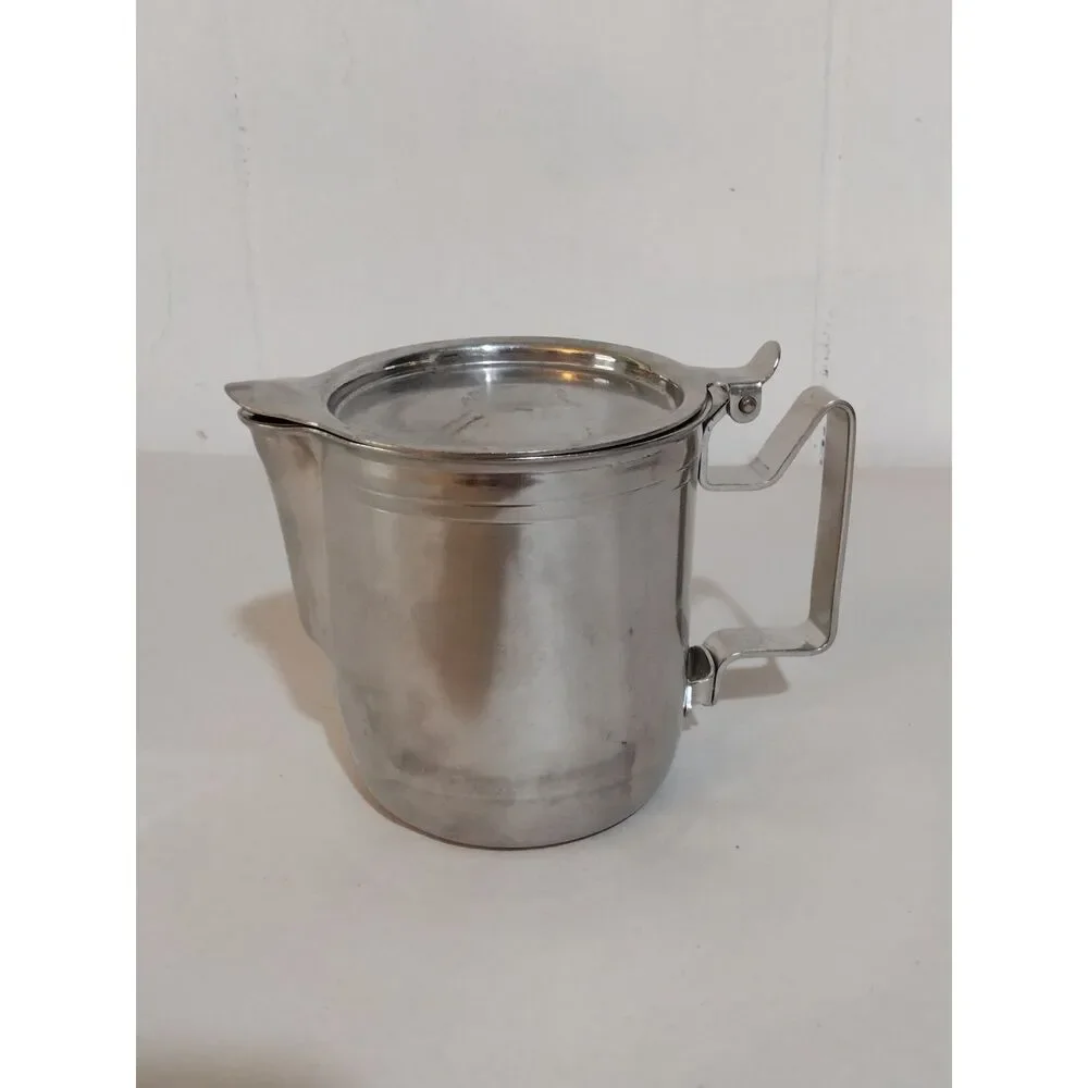 Vintage Stainless Steel Creamer With Hinged Lid